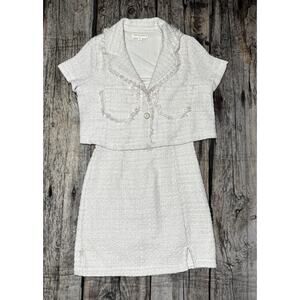 Thirty/Thirty LA Tweed Suit Cropped Jacket Dress Cream Ivory Womens Small